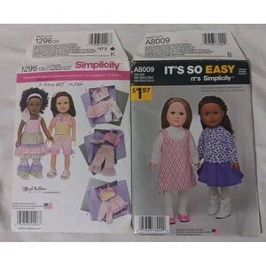 2 Simplicity Sewing Patterns Doll Clothes 18" 6 Outfits Accessories Unused READ